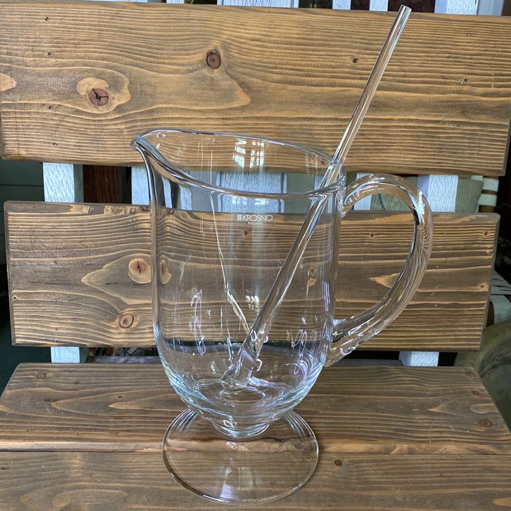 KROSNO Poland Beautiful Glass Drink Pedestal Pitcher with Glass Mixing Stirrer